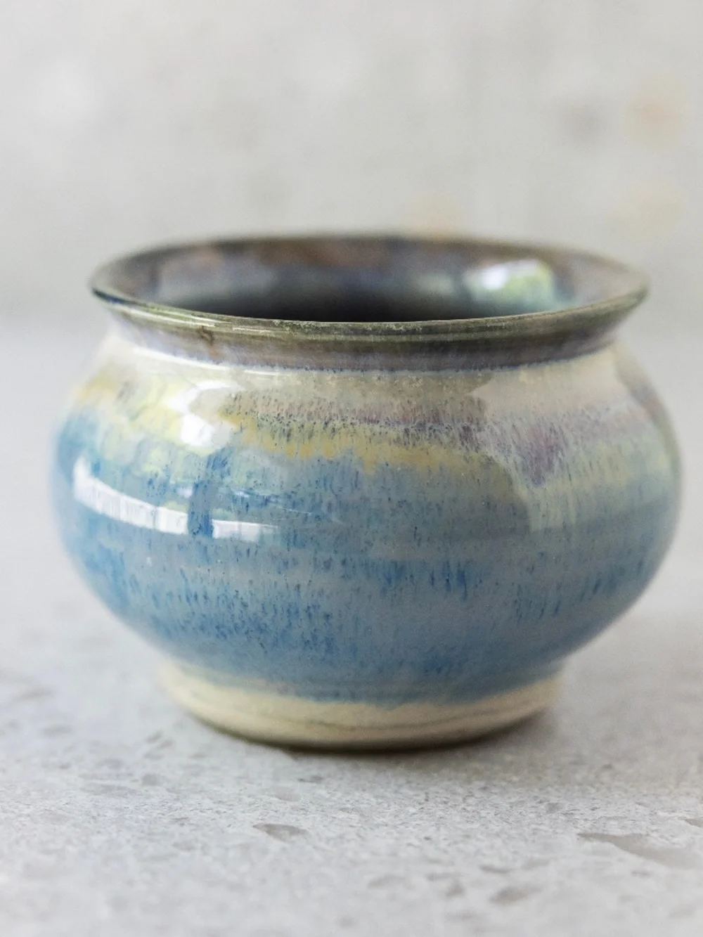 Studio pottery small blue pot planter 2.75 inches tall